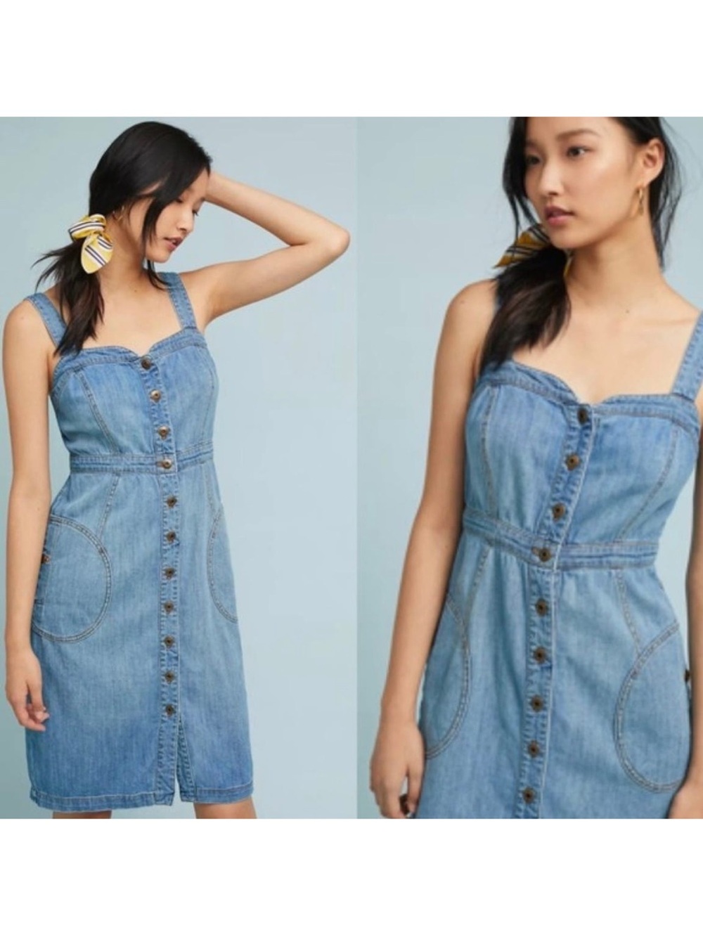 $168 Anthropologie PILCRO button front denim dress in size 8